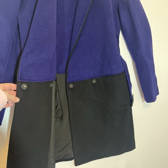 Diane Von Furstenberg Women’s Wool Trench Coat Jacket Size 8 Black Purple Luxury - Picture 12 of 14